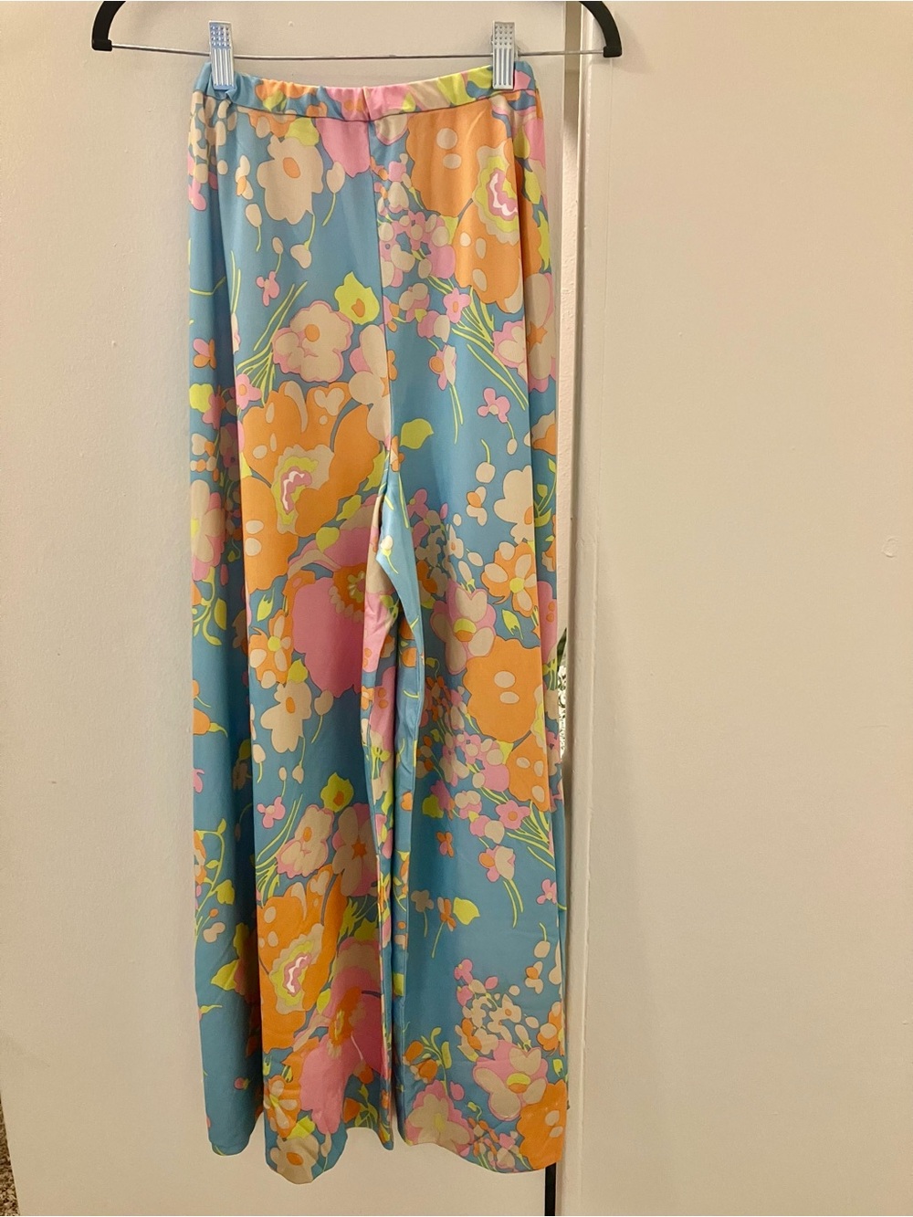 Vintage Womens 70s Bold Mob Floral Print Polyester Super Wide Leg Pants XXS XS